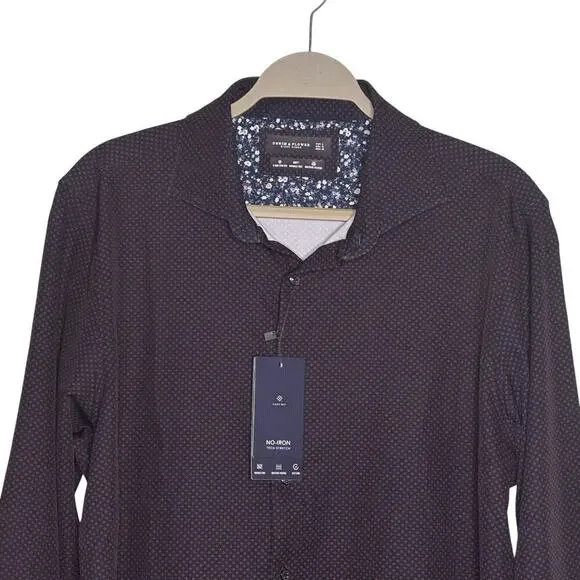 Denim & Flower Men's Tech Comfort Buttondown Shirt Navy Red Dots Size Large - Picture 3 of 6